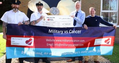 Sultan's charity cycling submariners with cheque
